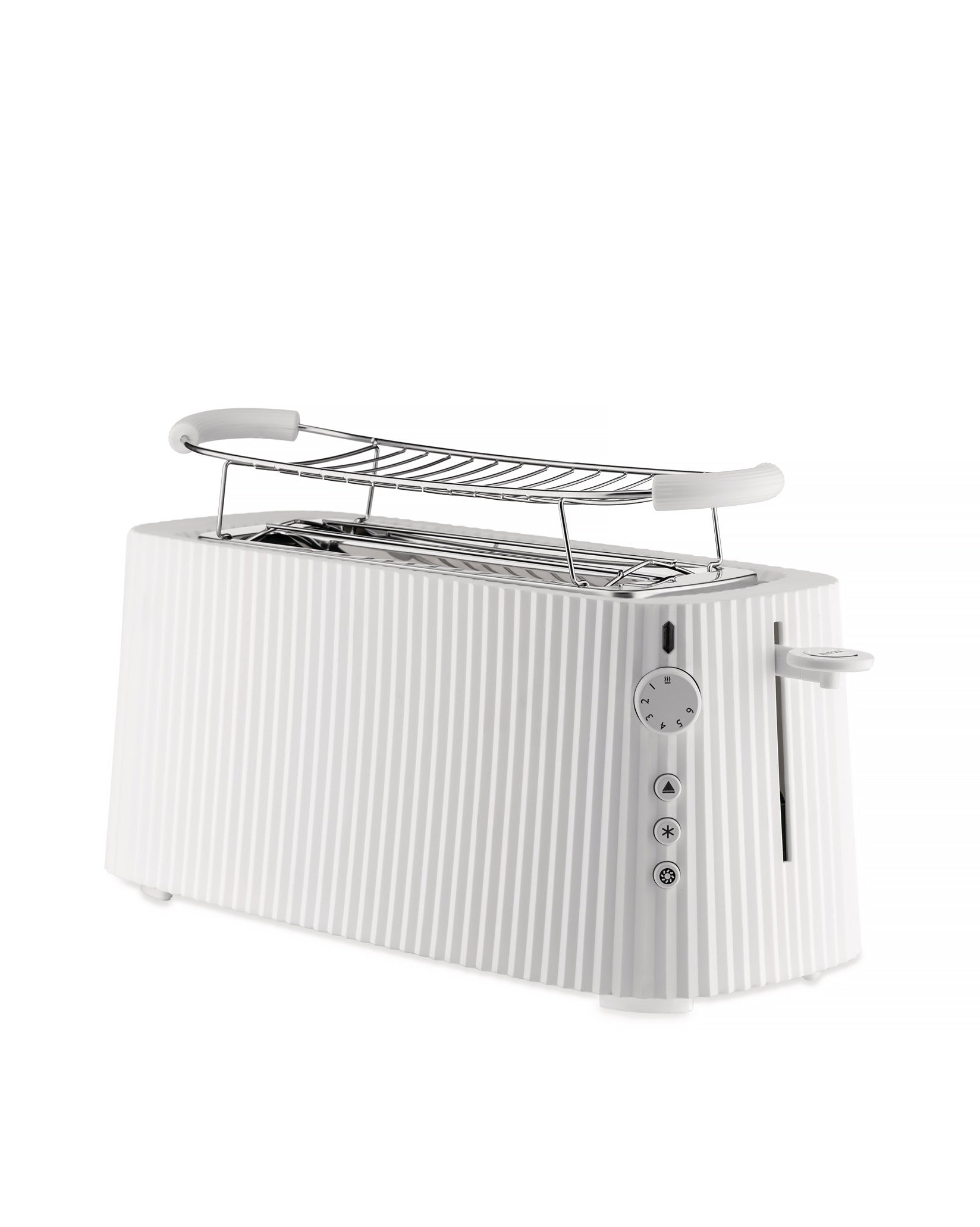 Plissé white Tostapane a doppio scomparto lungo. Adattatore svizzero. Alessi