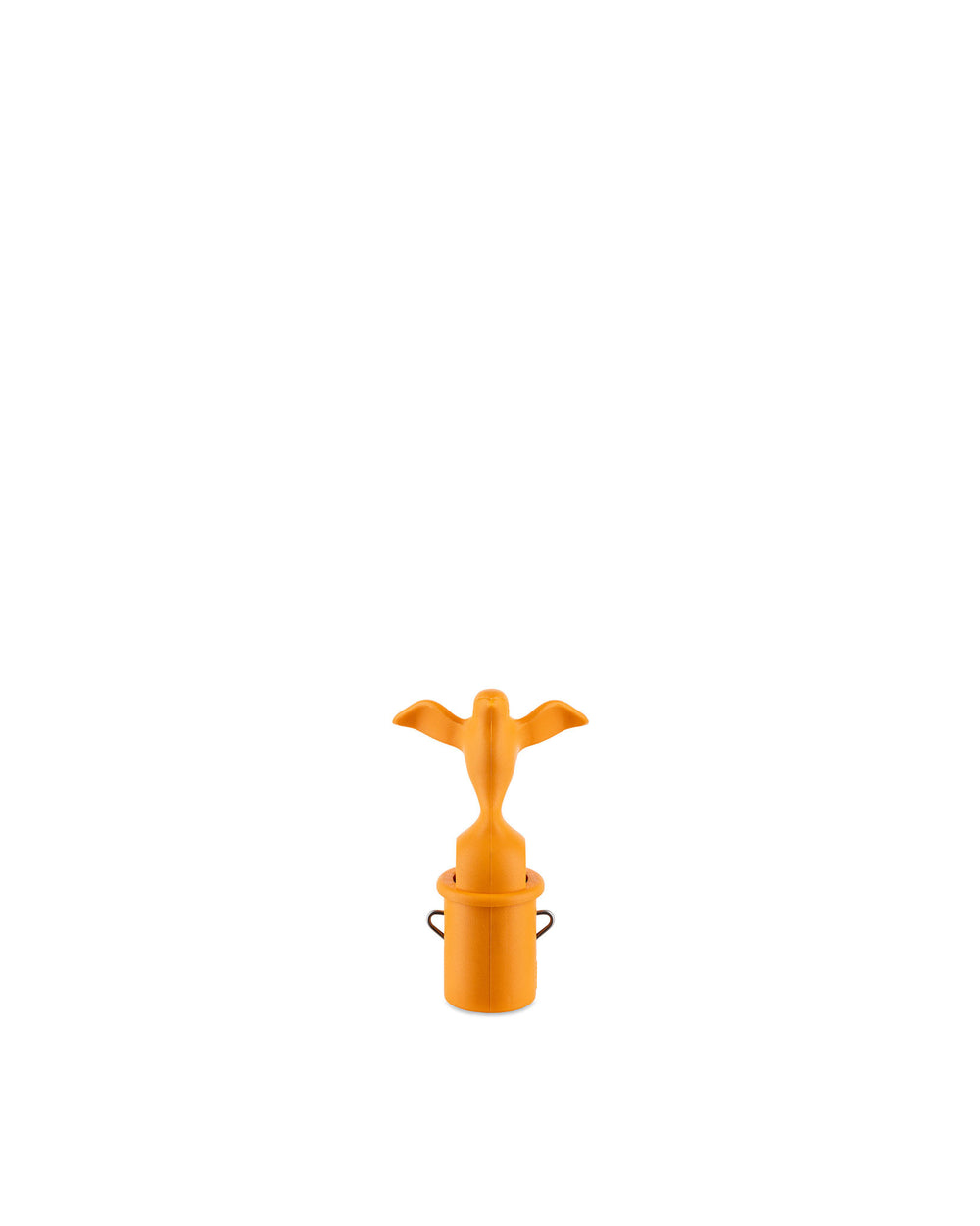 Orange bird-shaped spare part by Alessi, featuring a connected cylindrical base with two curved handles.