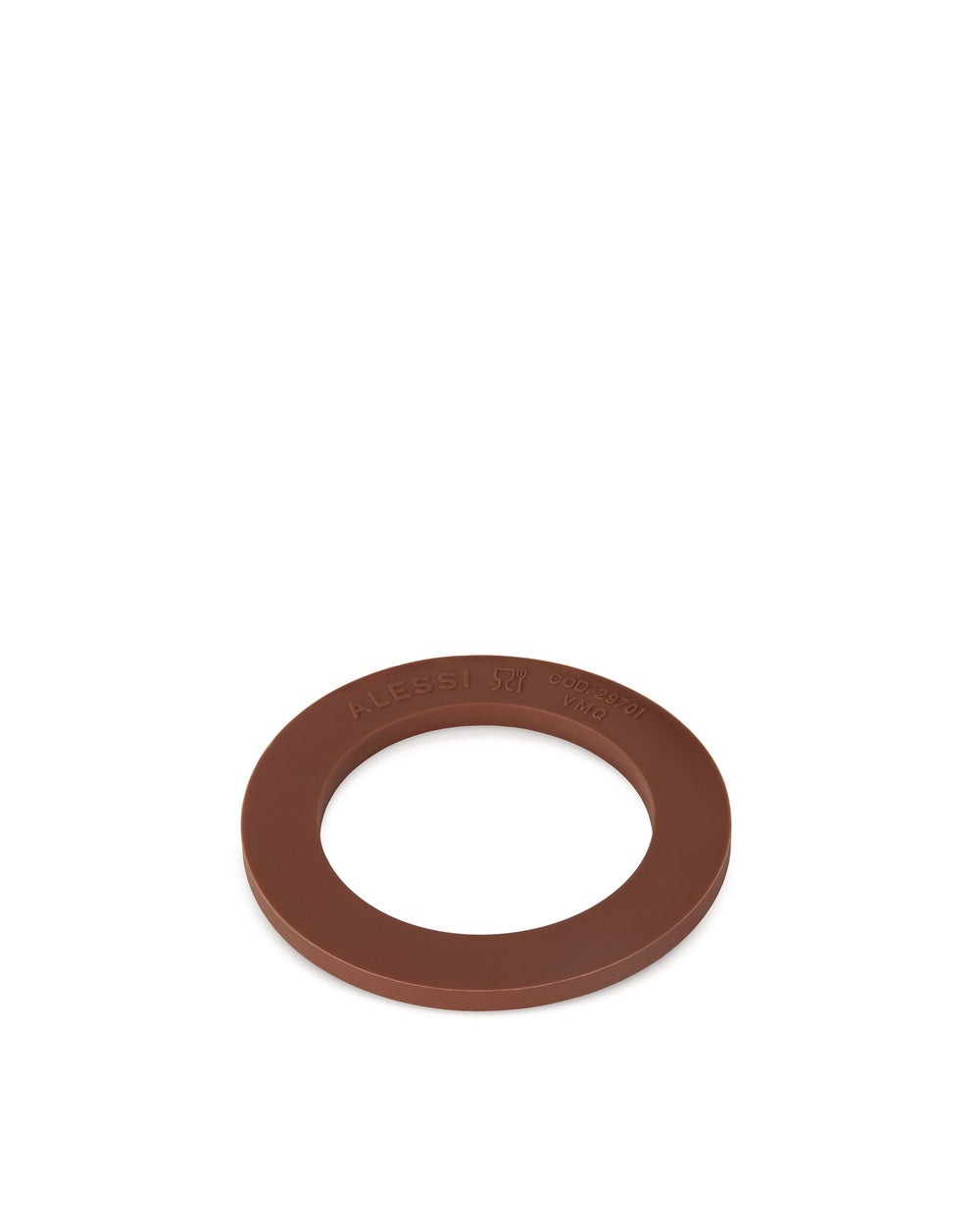 Brown circular gasket by Alessi, with embossed branding and code 29701.