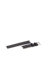 Black leather watch strap by Alessi, featuring a silver-tone buckle and stitched edges.