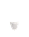 White triangular spare part by Alessi with a perforated metal insert.
