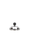 Shiny silver metallic spare part lid with a dark spherical knob by Alessi, and a U-shaped cut-out on the rim.