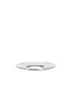 Polished silver-tone metal disc by Alessi, shallow and round, with a highly reflective surface.
