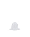 White translucent plastic juicer cone by Alessi, with a ribbed surface and small side wings.