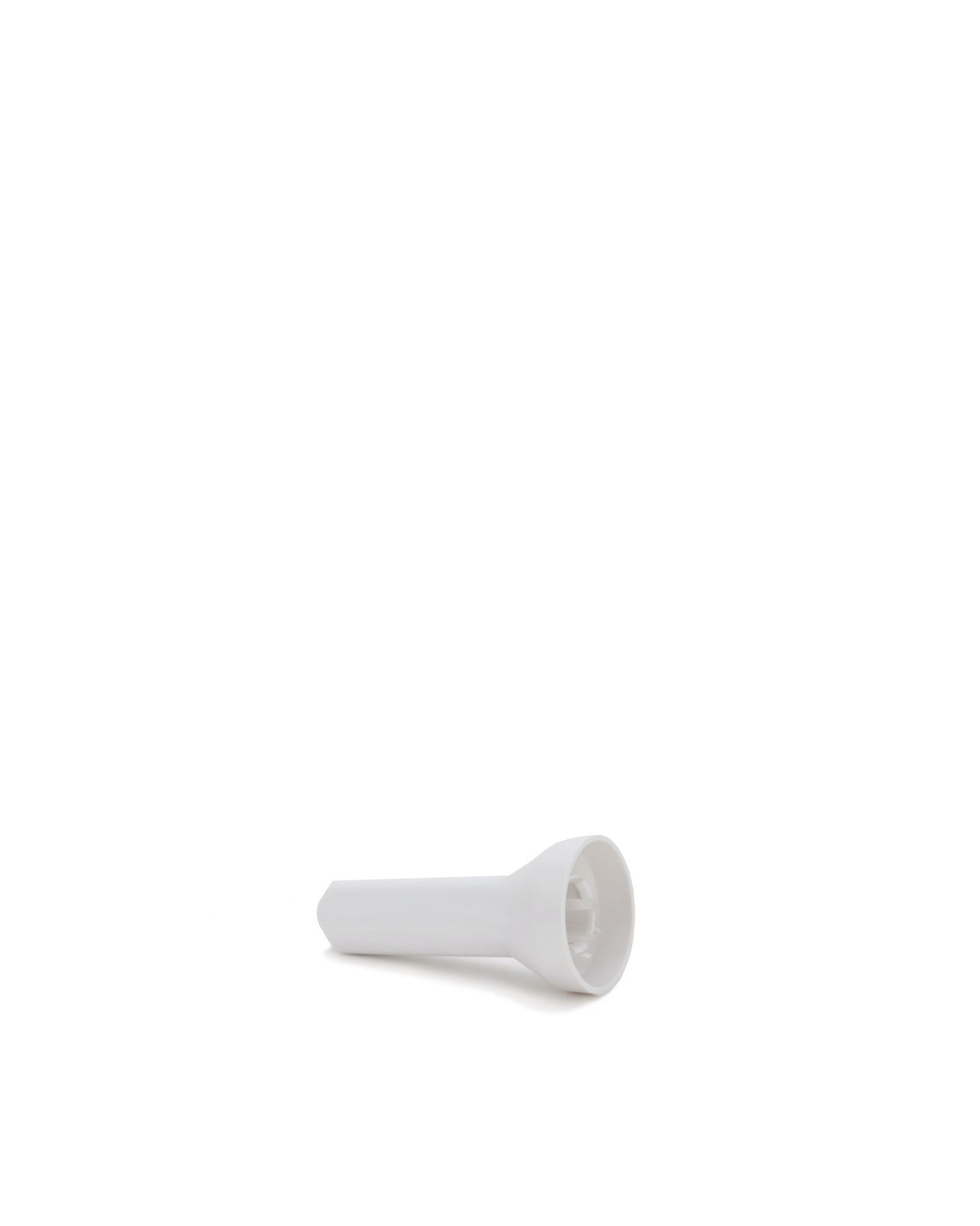 White plastic spare part by Alessi, a tapered cylindrical component with a flared open end.